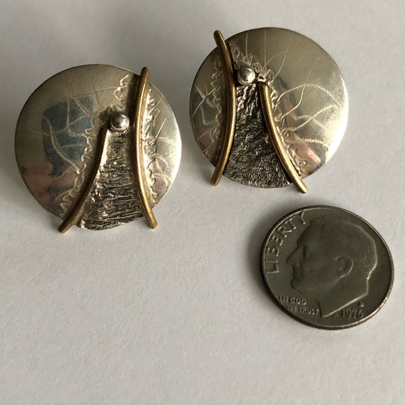 Vintage Modernist Sterling Earrings BRUTALIST - Picture 5 of 5